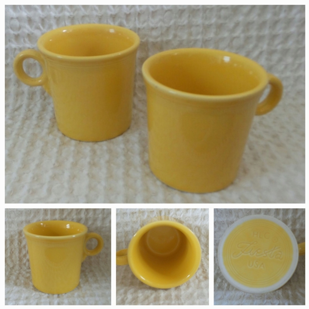2 FIESTA WARE Homer Laughlin Coffee Mug O Ring Handle Yellow Sunflower USA